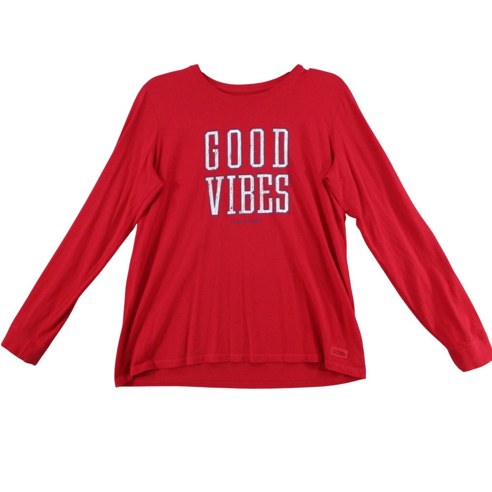 Life is Good Crusher Long Sleeve Tee Red Good Vibes Graphic Womens XL